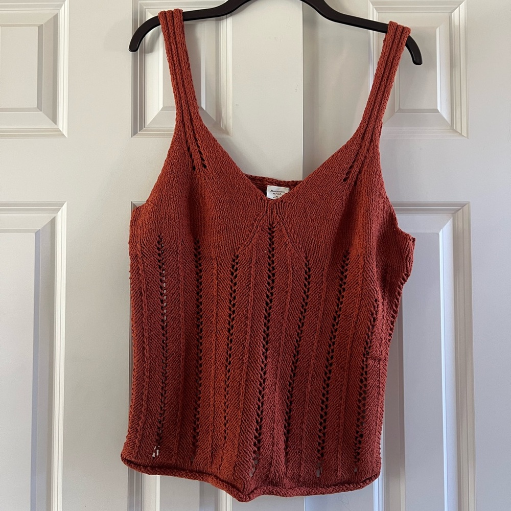 Abercrombie & Fitch Women’s Orange Crochet Knit V-Neck Tank Size XLarge